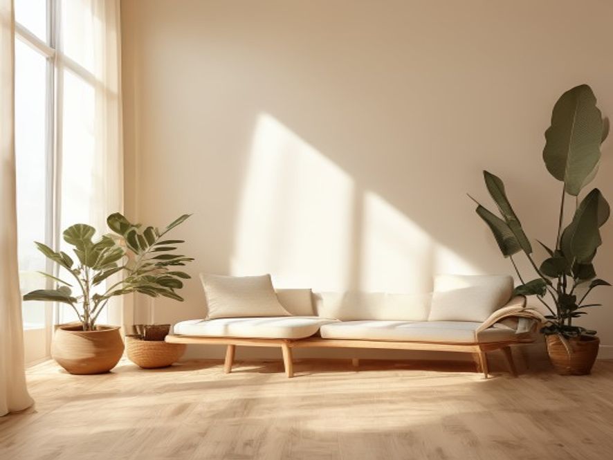 Rolig figur i meditasjon ved vindu med naturlig lys